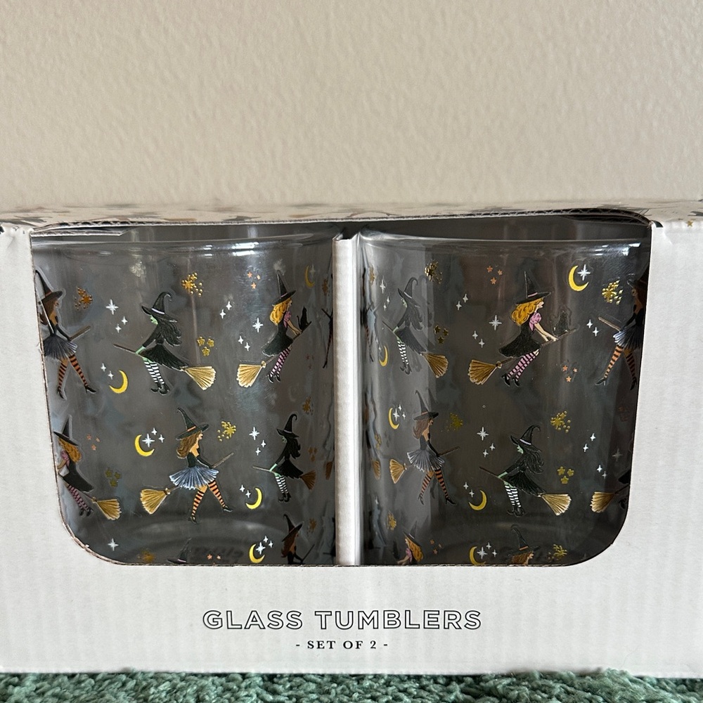 Elum Halloween Witch 🧙 Glass Tumblers Set of 2 NEW!
